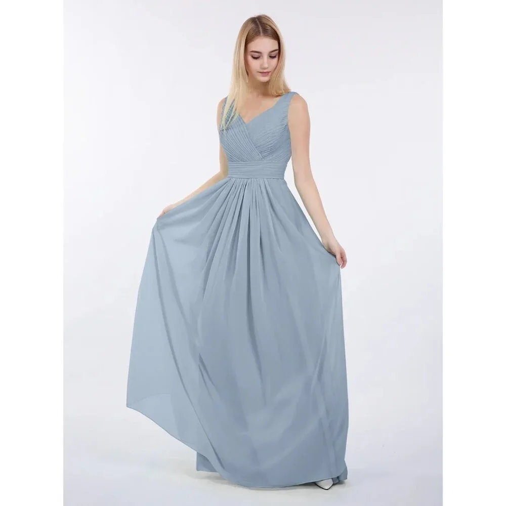 Babaroni Womens Dusty Blue Formal Pleated V Neck & Back Brides Maid Dress US 6 - Picture 1 of 10